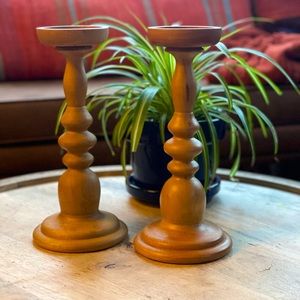 Williams Sonoma Pair of Wooden Candleholders